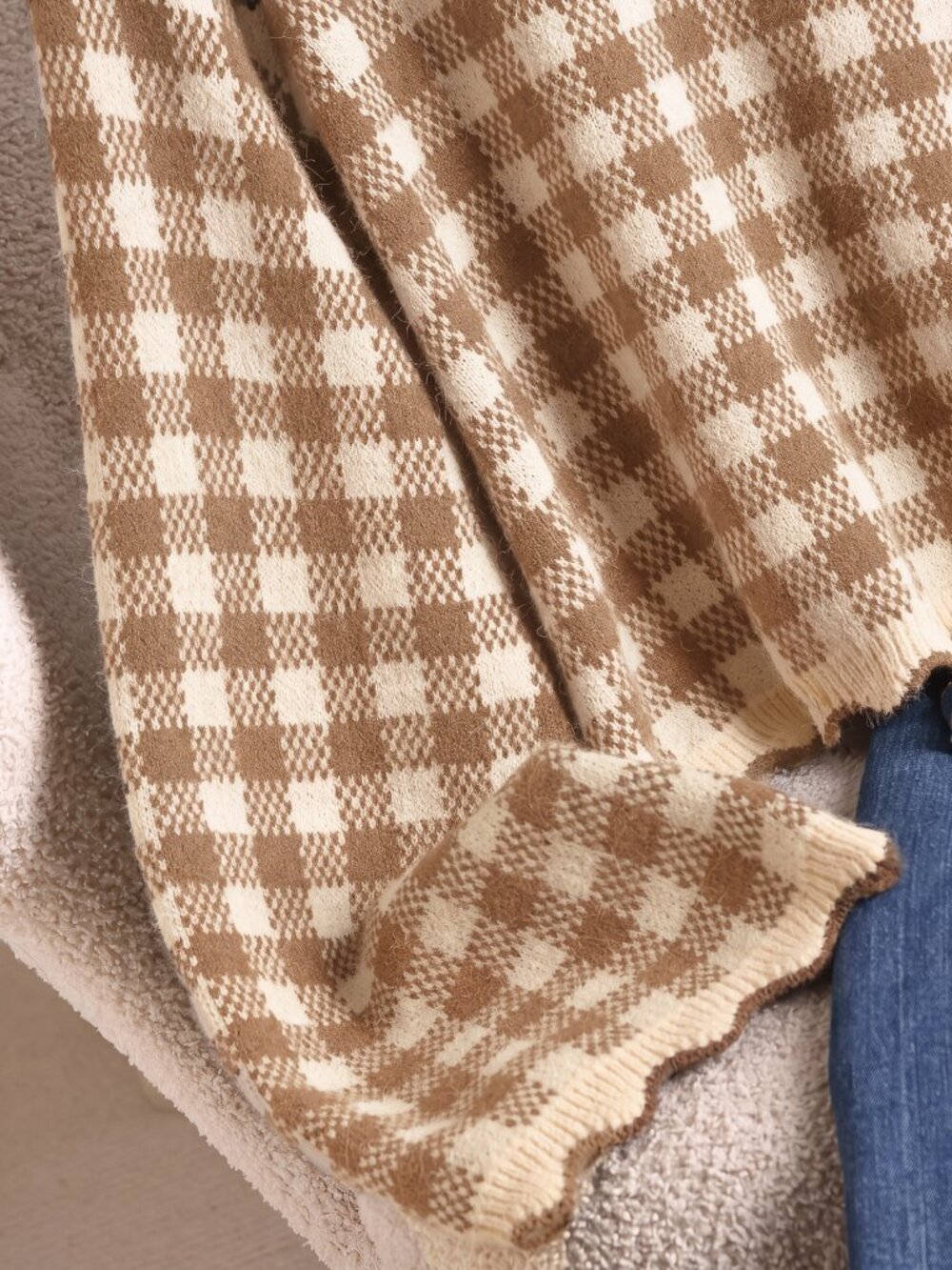 Apricot Casual Women's Plus Size Plaid Long Sleeve Sweater - Picture 4 of 6